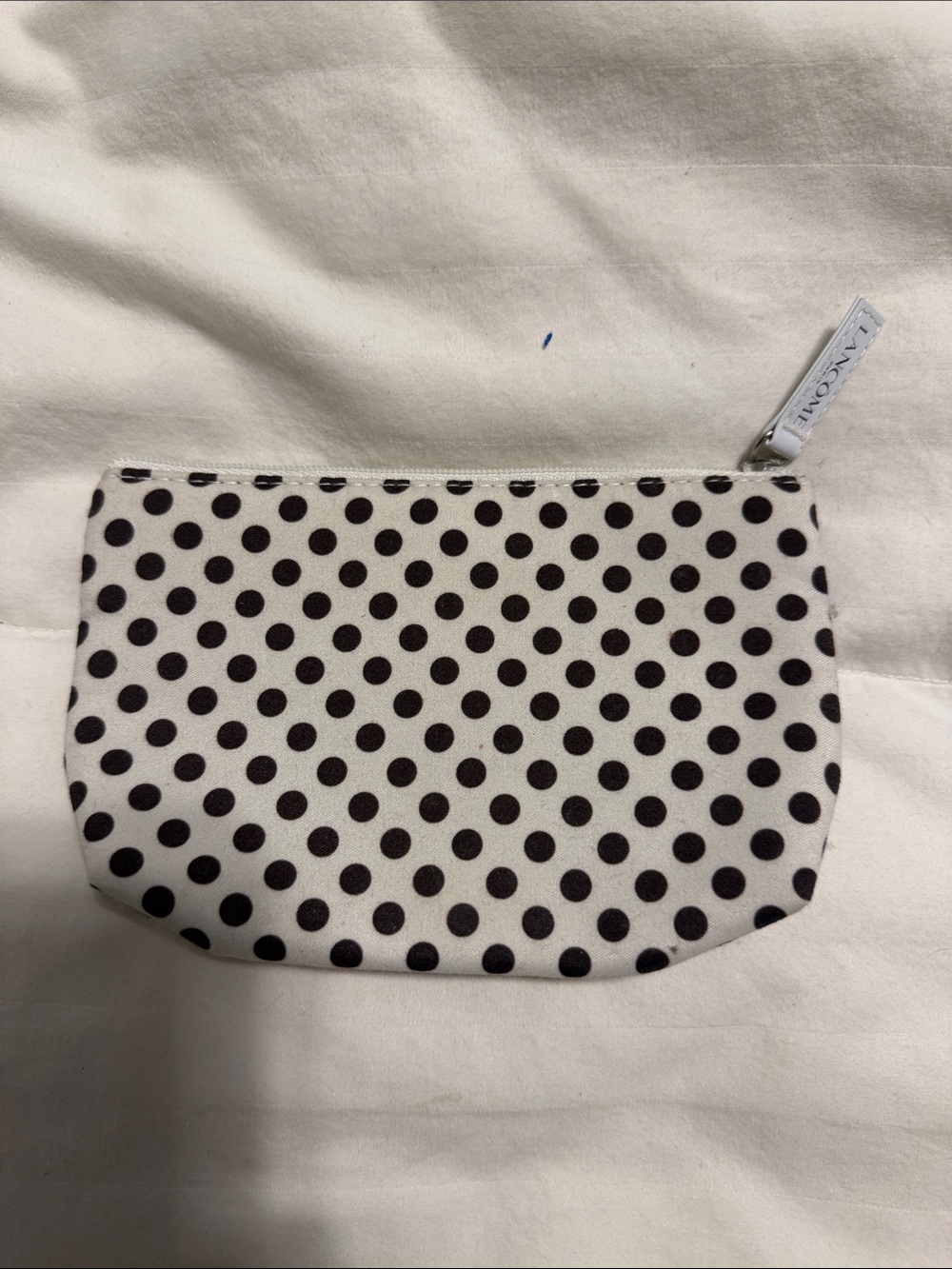 NWT - Lancome - White Cosmetic Pouch with Black Polka Dots